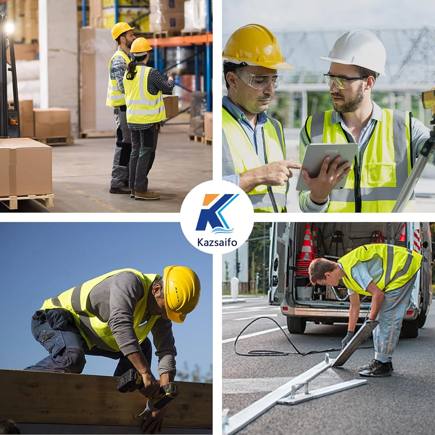 جلیقه ایمنی بازتابنده Kazsaifo برای مردان و زنان، جلیقه ساختمانی دید بالا با جیب، مطابق با استانداردهای ANSI/ISEA