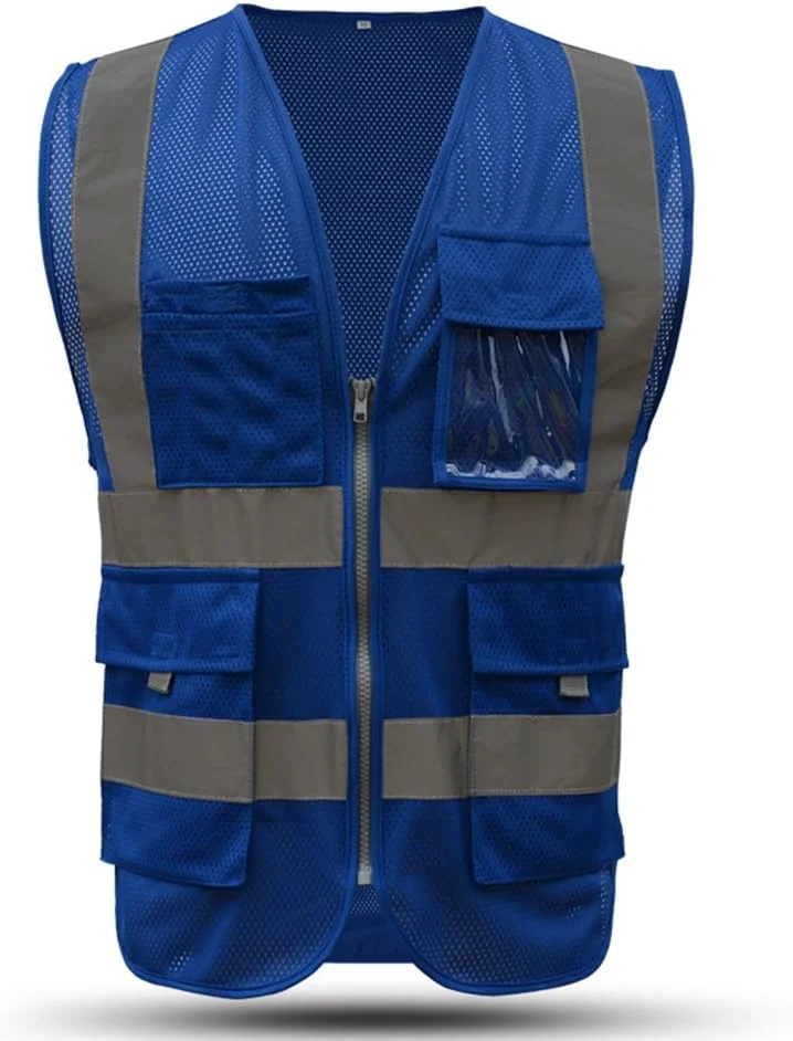 High visibility mesh reflective safety vest with zipper and pockets | construction reflective vest jacket |