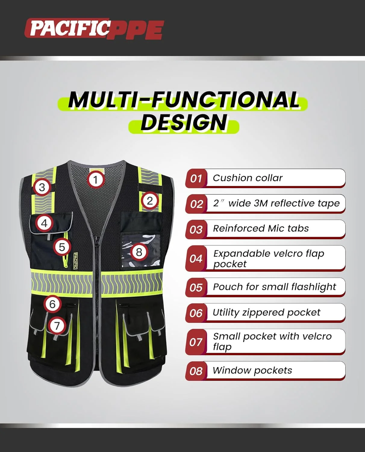 جلیقه ایمنی مردانه و زنانه PACIFIC PPE مدل Pcv205 (تک عددی)