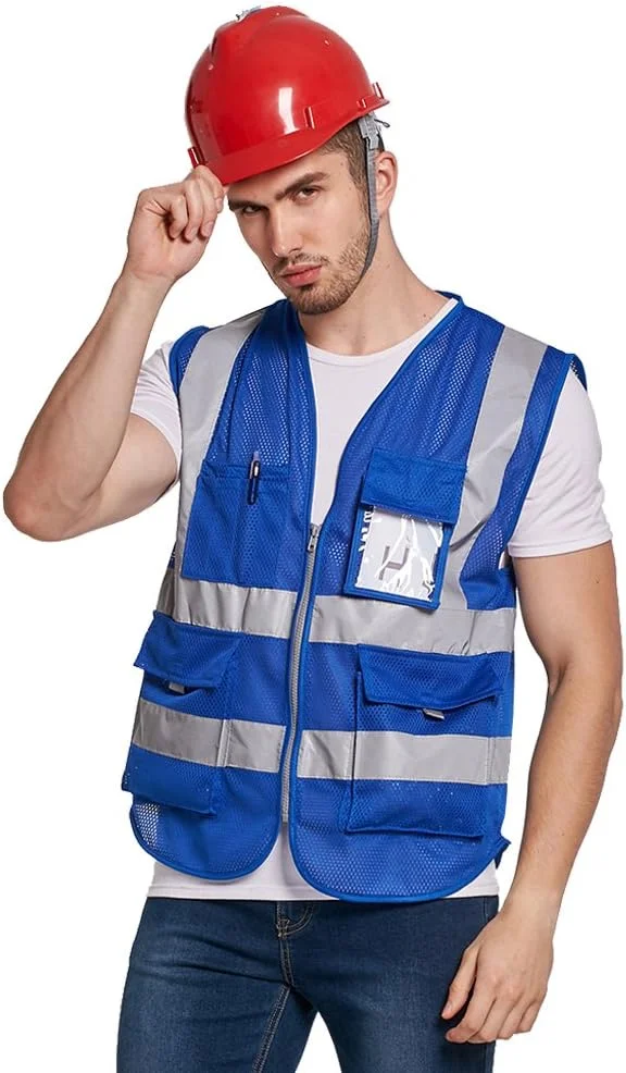 High visibility mesh reflective safety vest with zipper and pockets | construction reflective vest jacket |