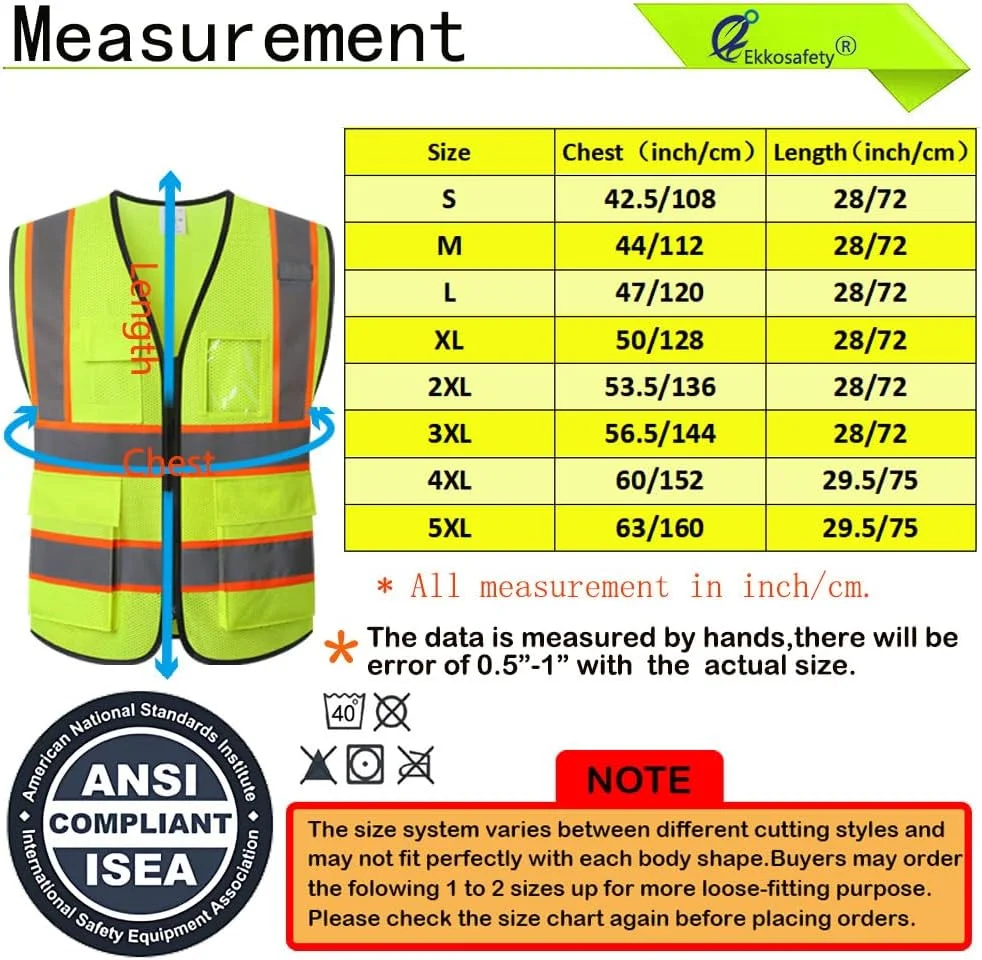 جلیقه ایمنی توری دید بالا Ekkosafety برای مردان و زنان مطابق با استاندارد ANSI