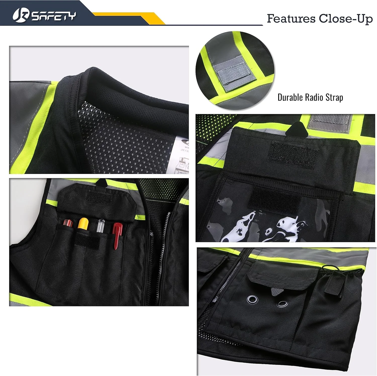 جلیقه ایمنی مهندسی دید بالا JKSafety، مناسب برای آقایان و بانوان، مقاوم و دارای جیب های داخلی، تجهیزات حفاظت فردی مطابق با استاندارد ANSI/ISEA