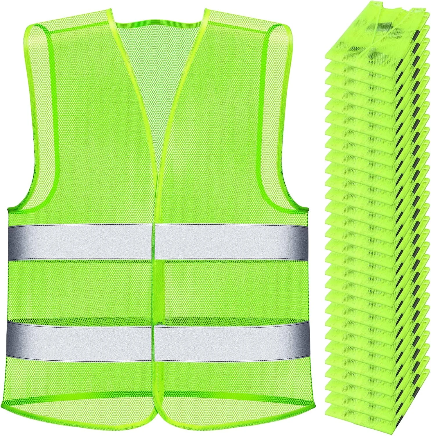 بسته 30 عددی جلیقه دید بالا Unittype، جلیقه ایمنی بازتابنده، جلیقه توری دید بالا، سایز قابل تنظیم برای مردان و زنان، مناسب برای کارهای فضای باز