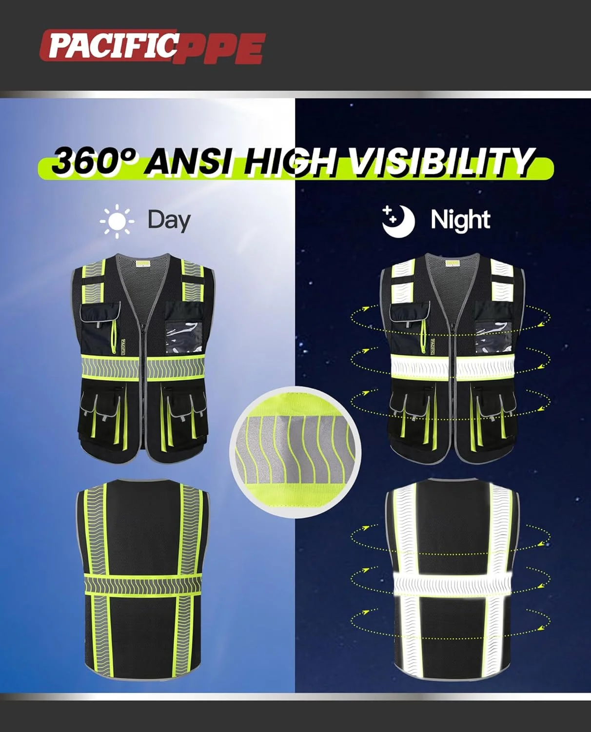 جلیقه ایمنی مردانه و زنانه PACIFIC PPE مدل Pcv205 (تک عددی)