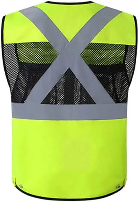 جلیقه ایمنی بازتابنده دید بالا، جلیقه های امنیتی جیب زیپی با آستر توری و تنفس پذیر (L)