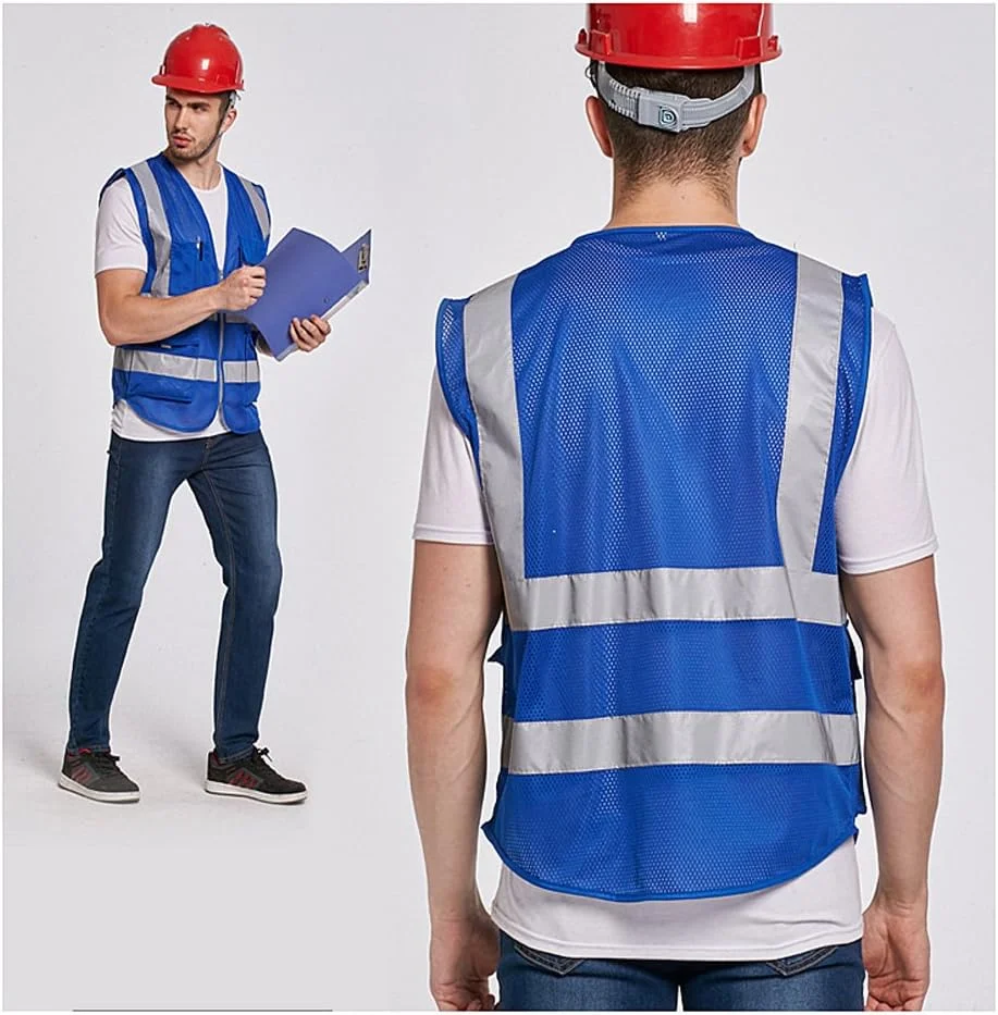 High visibility mesh reflective safety vest with zipper and pockets | construction reflective vest jacket |