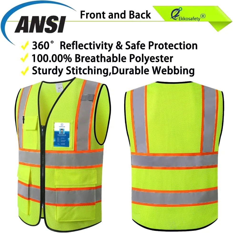 جلیقه ایمنی توری دید بالا Ekkosafety برای مردان و زنان مطابق با استاندارد ANSI