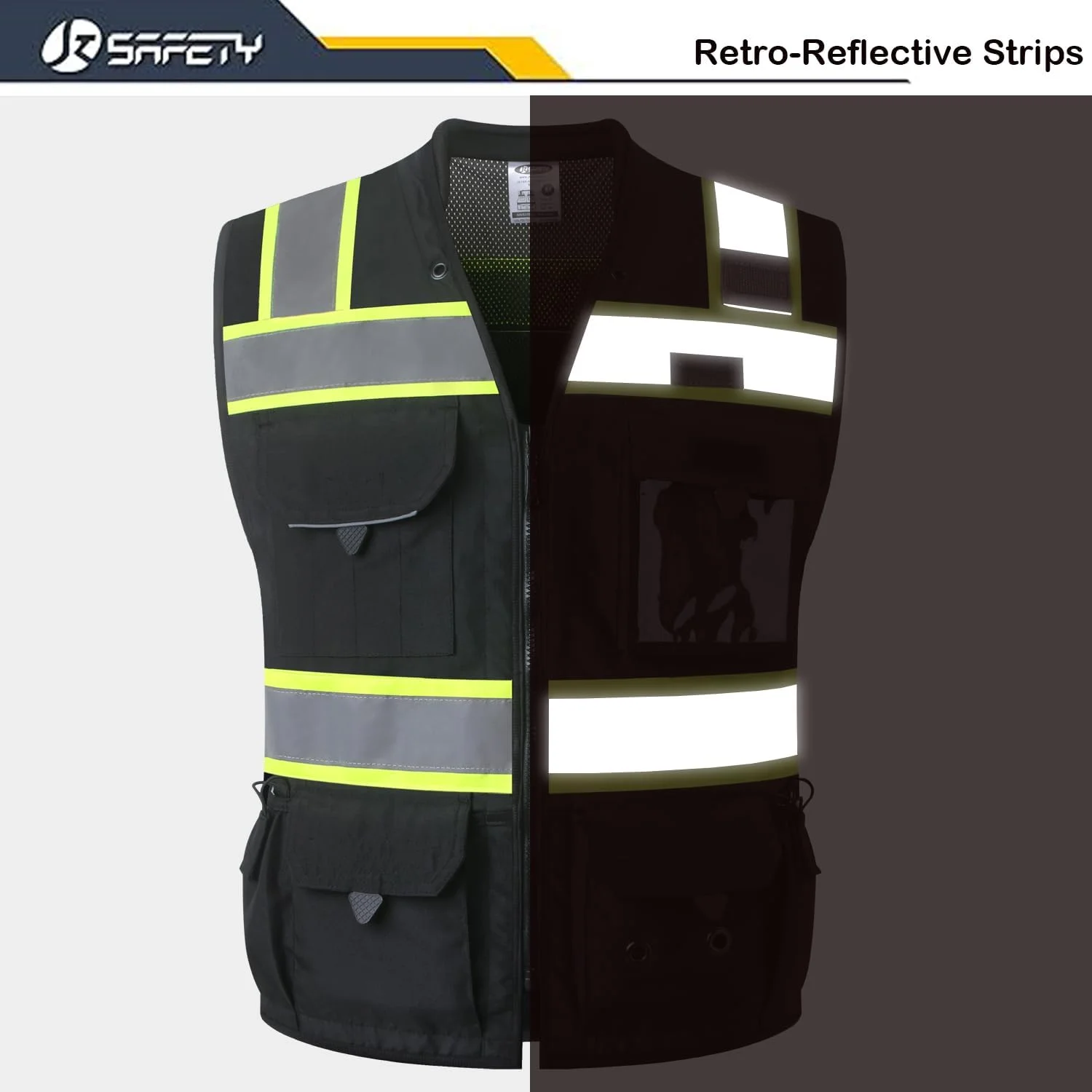 جلیقه ایمنی مهندسی دید بالا JKSafety، مناسب برای آقایان و بانوان، مقاوم و دارای جیب های داخلی، تجهیزات حفاظت فردی مطابق با استاندارد ANSI/ISEA