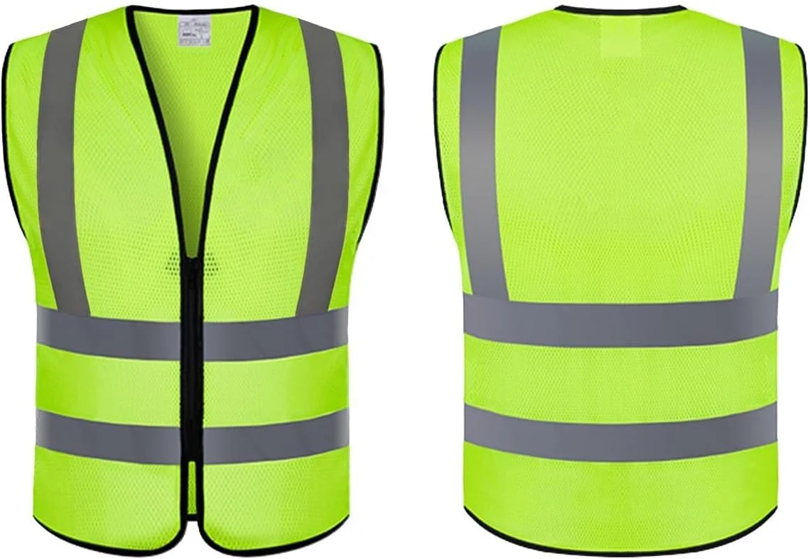 بسته 2 عددی جلیقه ایمنی دید بالا XXL، ژاکت توری بازتابنده با زیپ و بست صدف، مطابق با استاندارد، سبک و قابل تنفس برای ساخت و ساز، کار جاده، دوچرخه سواری، دویدن