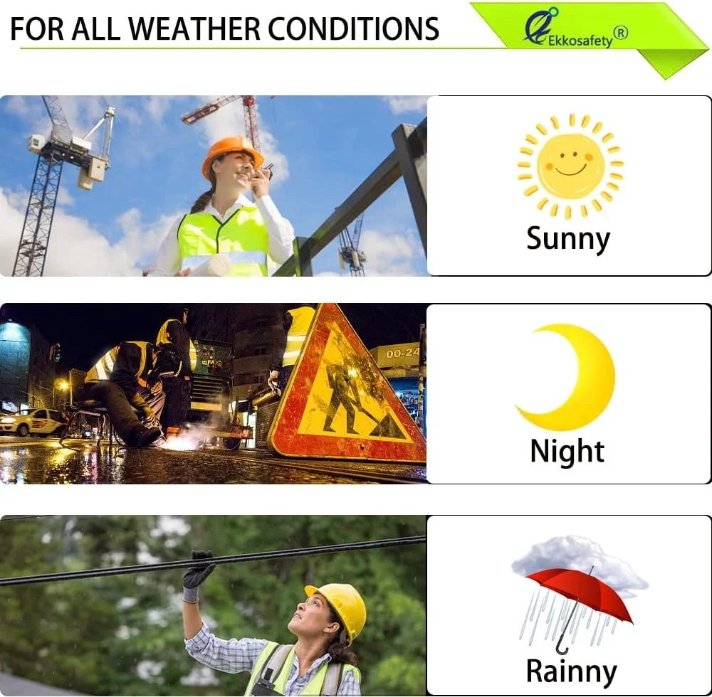 جلیقه ایمنی توری دید بالا Ekkosafety برای مردان و زنان مطابق با استاندارد ANSI