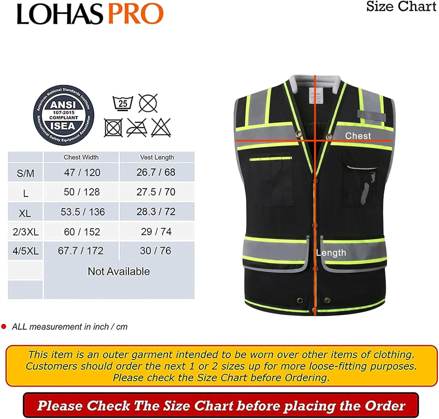 جلیقه ایمنی دید بالا LOHASPRO - جلیقه بازتابنده توری با جیب و زیپ برای مردان و زنان، استاندارد ANSI/ISEA