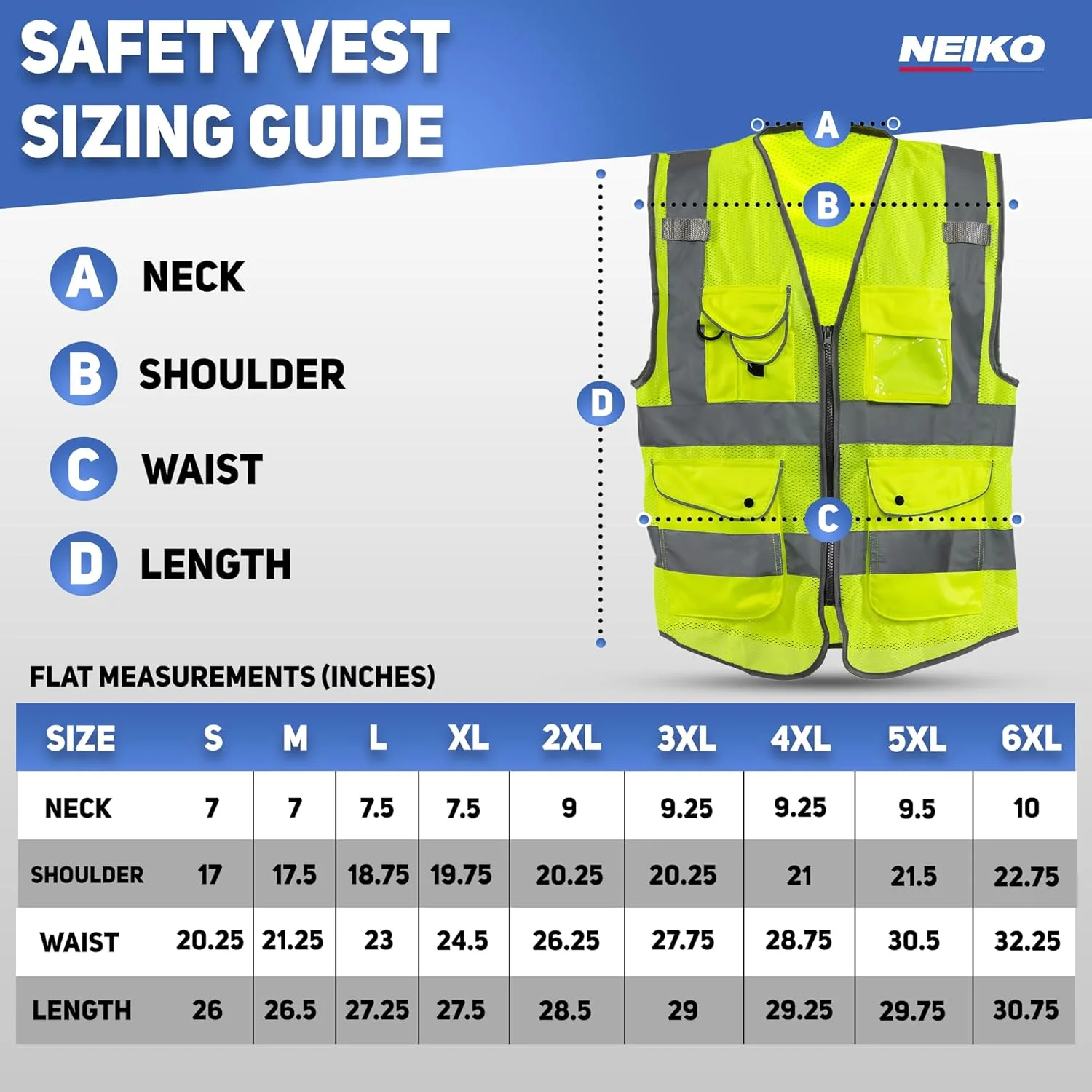 جلیقه ایمنی دید بالا NEIKO با نوارهای بازتابنده