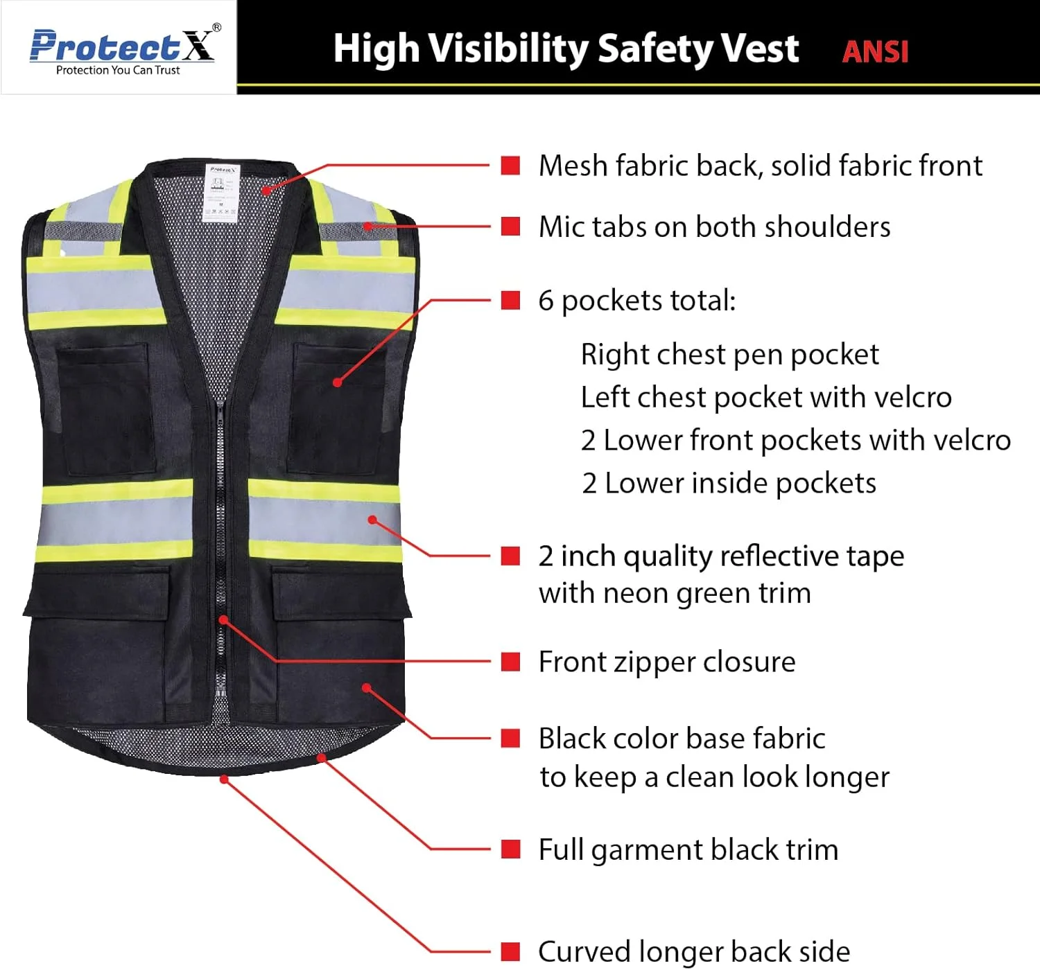 جلیقه ایمنی بزرگسالان ProtectX (بسته 1 عددی)