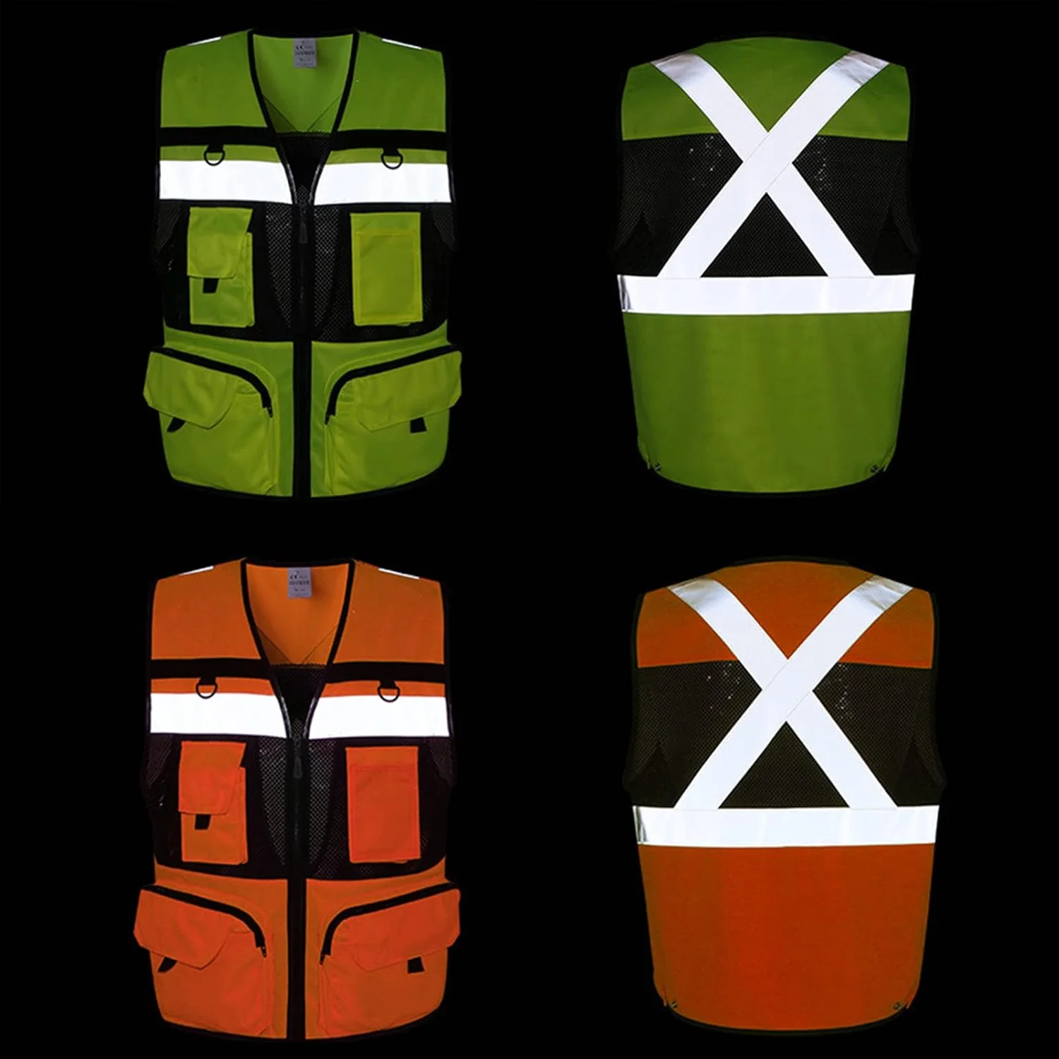 جلیقه ایمنی بازتابنده دید بالا HELEMIY با جیب زیپی، جلیقه های امنیتی با آستر توری، تنفس پذیر، سازگار با پوست و مقاوم در برابر سایش، سایز M، زرد فلورسنت