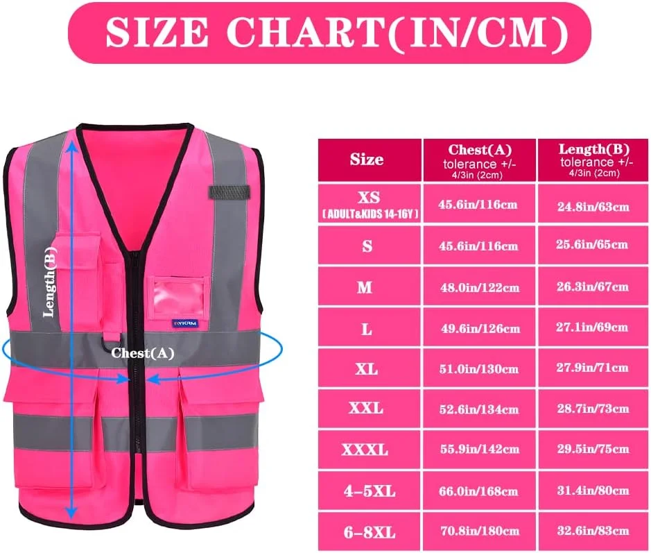 جلیقه ایمنی کار بازتابنده دید بالا A-SAFETY در 21 رنگ (XS-8XL)