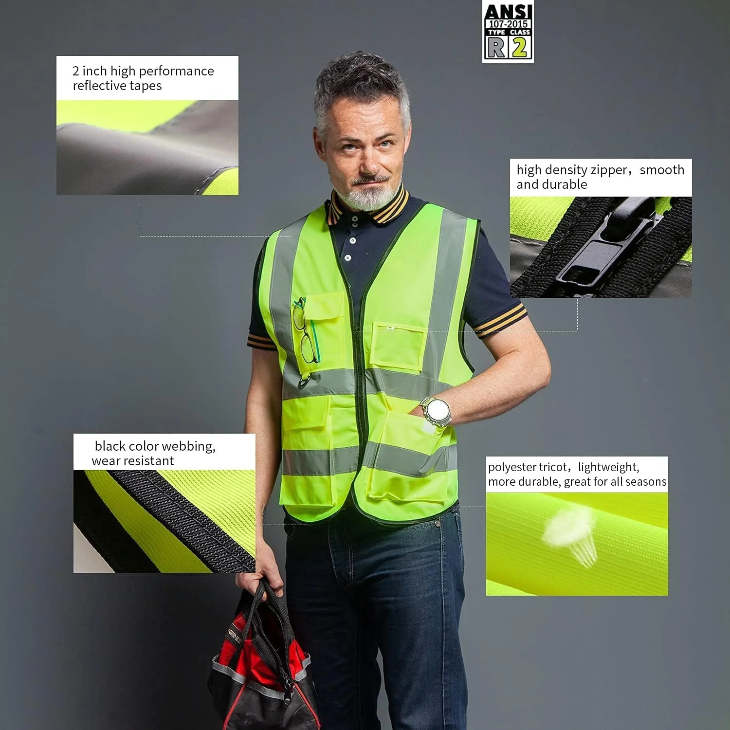 جلیقه ایمنی دید بالا سبز رنگ Akeivn مدل Unisex Regular Akeivn جلیقه ایمنی دید بالا سبز رنگ Akeivn مدل Unisex Regular Akeivn