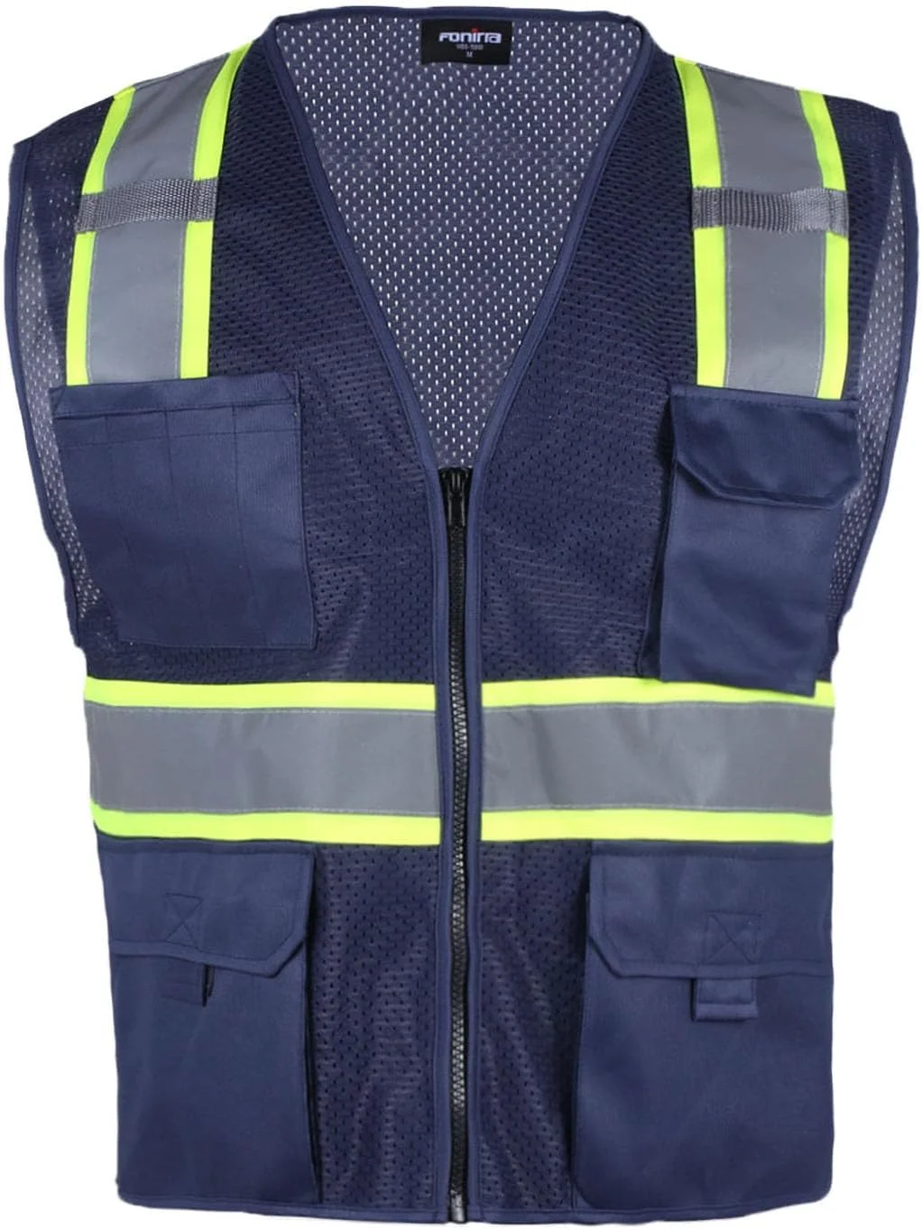 FONIRRA بسته 2 عددی جلیقه ایمنی توری دید بالا برای مردان، استاندارد ANSI کلاس 2، جلیقه کار بازتابنده دید بالا با جیب و زیپ