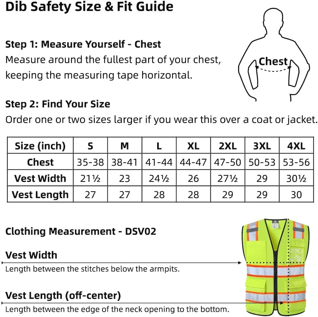 جلیقه ایمنی بازتابنده Dib، کلاس 2 ANSI، جلیقه دید بالا با جیب و زیپ، جلیقه کار ساختمانی دید بالا