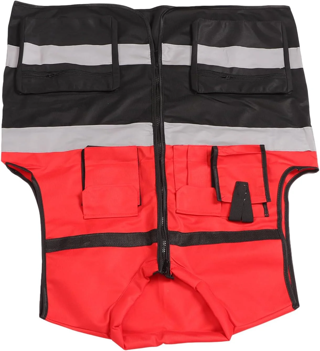 جلیقه کار بازتابنده ایمنی داوز، جلیقه کار ساختمانی دید بالا با رنگ قرمز و مشکی و جیب های متعدد برای معدنچیان و کارخانه