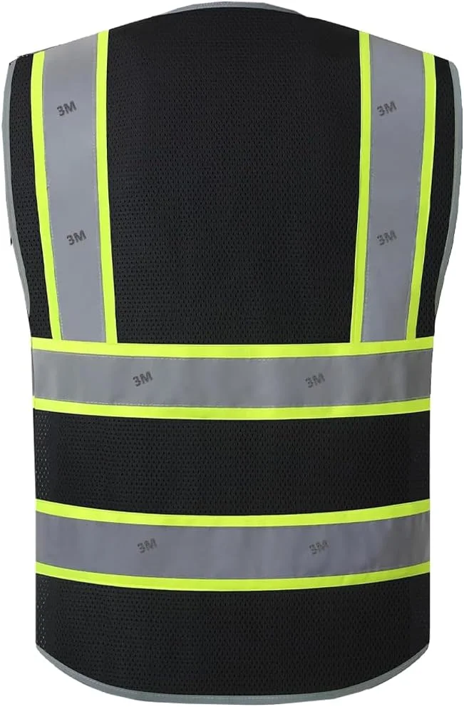 جلیقه ایمنی دید بالا، توری مشکی با جیب های متعدد، نوارهای بازتابنده 3M، مشکی جلیقه ایمنی دید بالا، توری مشکی با جیب های متعدد، نوارهای بازتابنده 3M، مشکی