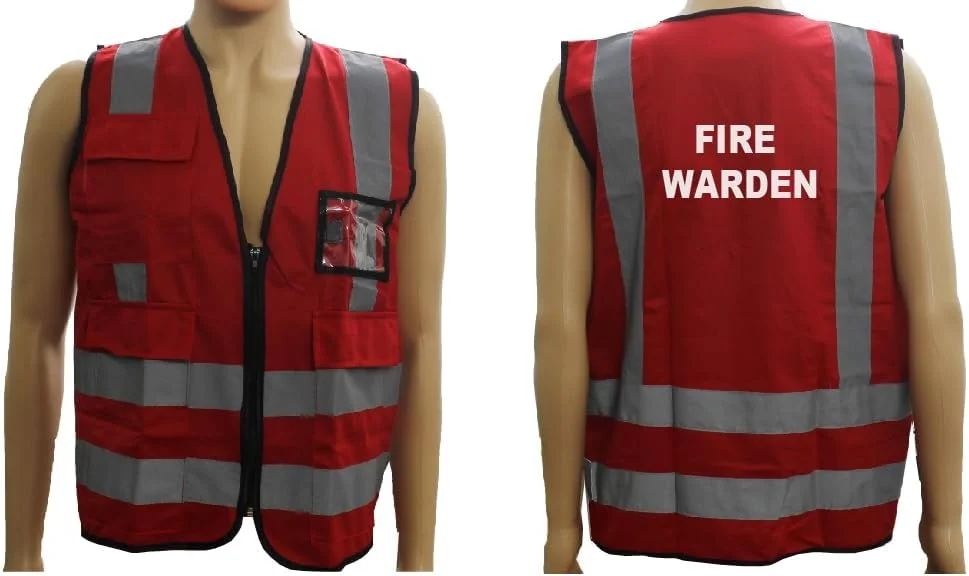 جلیقه ایمنی پارچه بازتابنده با دید بالا FIRE WARDEN | 100% پلی استر | 120GSM | دارای نوار بازتابنده 2 اینچی | رنگ: قرمز | سایز: بزرگ | ایمنی RYXO | CLEARWAY