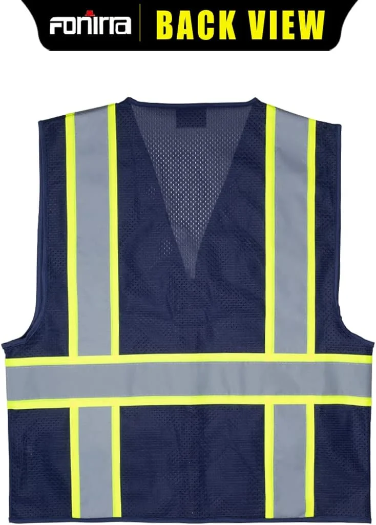 FONIRRA بسته 2 عددی جلیقه ایمنی توری دید بالا برای مردان، استاندارد ANSI کلاس 2، جلیقه کار بازتابنده دید بالا با جیب و زیپ