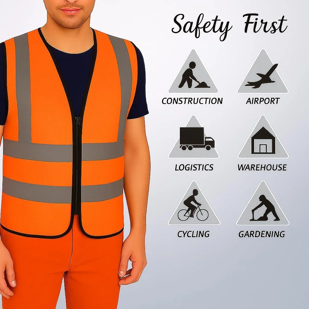 جلیقه ایمنی دید بالا - ژاکت توری بازتابنده با زیپ و بست صدف، مطابق با استاندارد، سبک وزن و تنفس پذیر برای ساخت و ساز، کار جاده، دوچرخه سواری، دویدن