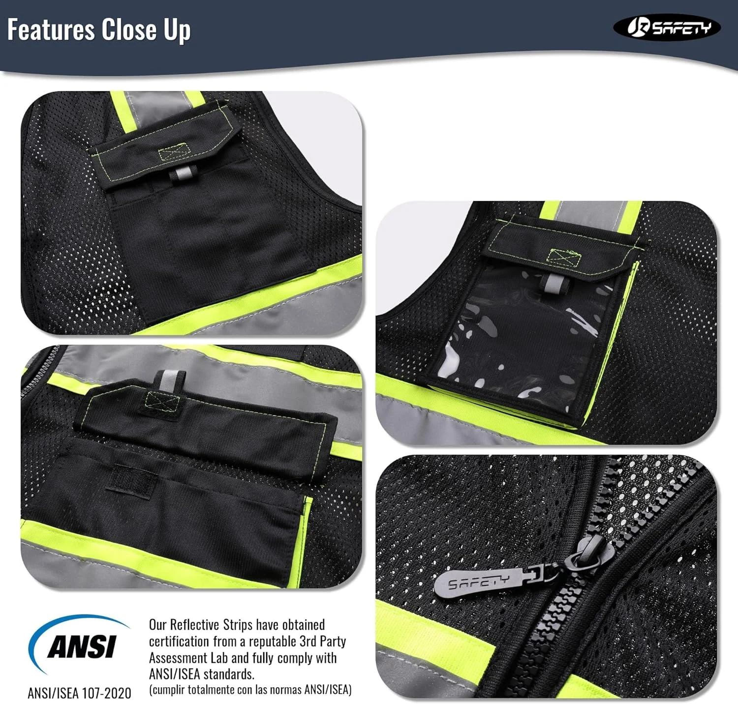 جلیقه ایمنی دید بالا چند جیبه بزرگسال JKSafety مدل Jk220-ac080510