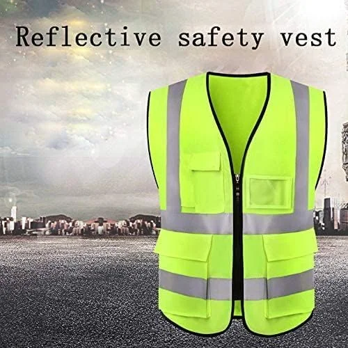 ECVV 2 عدد جلیقه ایمنی بازتابنده رنگ نئون روشن با نوارهای بازتابنده 2 اینچی با جیب - زیپ جلو سایز متوسط ​​سایز آزاد (2)