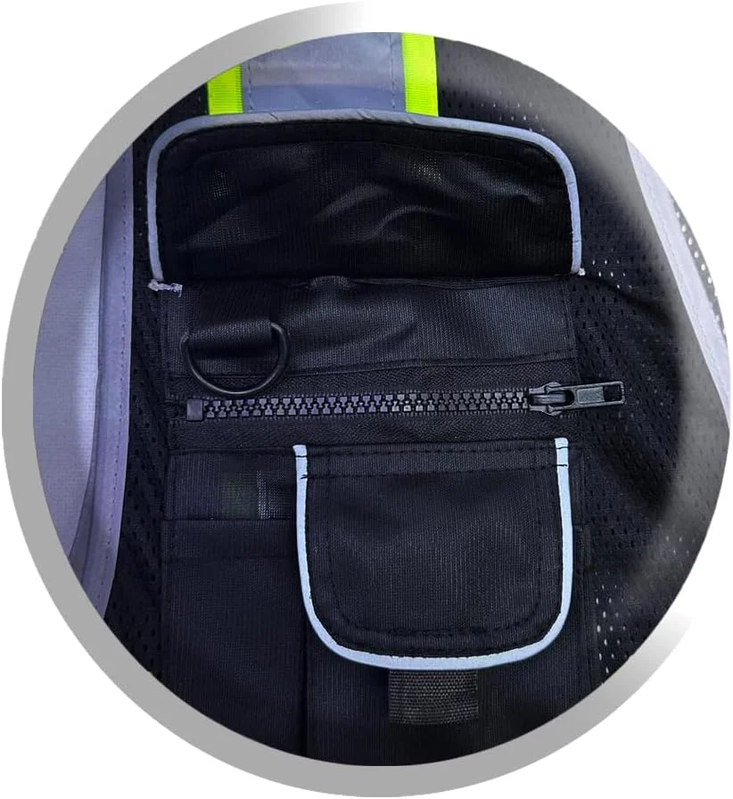 جلیقه ایمنی دید بالا، توری مشکی با جیب های متعدد، نوارهای بازتابنده 3M، مشکی جلیقه ایمنی دید بالا، توری مشکی با جیب های متعدد، نوارهای بازتابنده 3M، مشکی