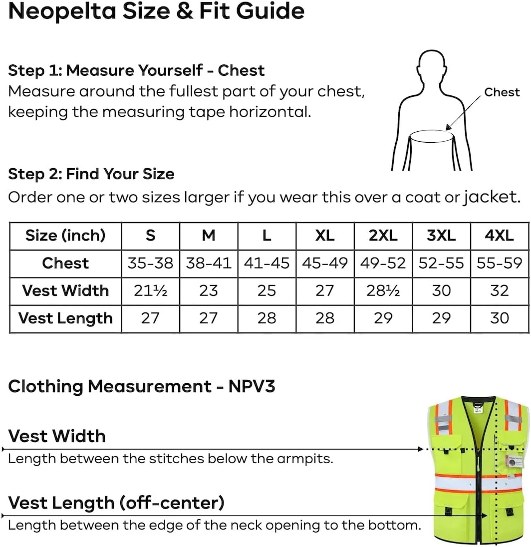 جلیقه ایمنی بازتابنده Neopelta، توری زرد، جلیقه دید بالا ساخته شده با نوار 3M، جلیقه سنگین با جیب و زیپ