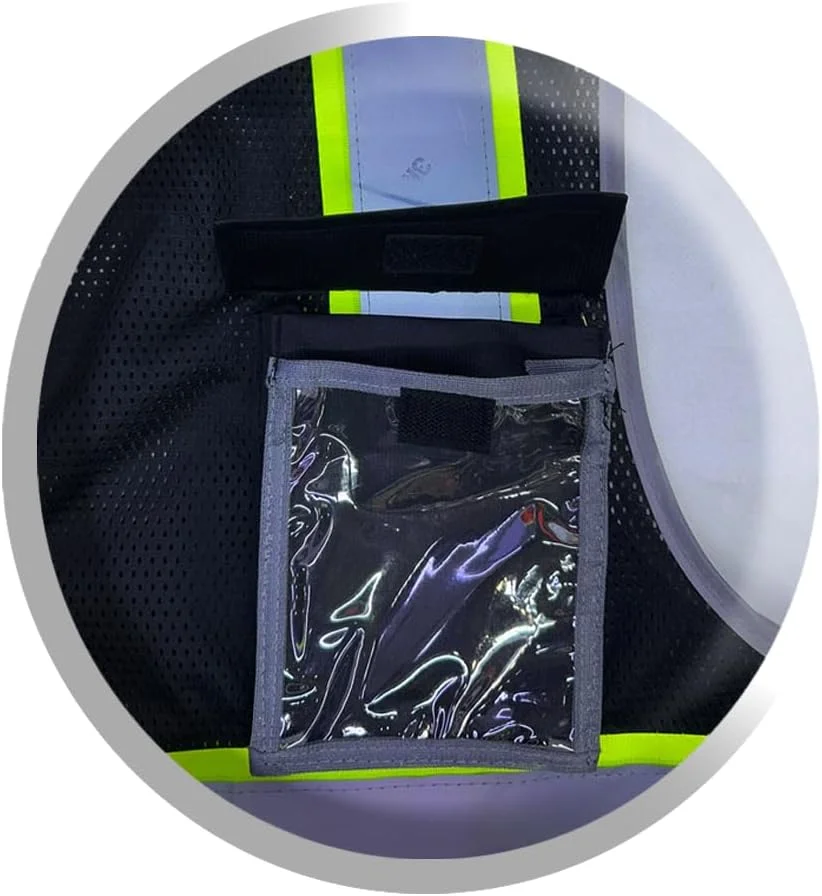 جلیقه ایمنی دید بالا، توری مشکی با جیب های متعدد، نوارهای بازتابنده 3M، مشکی جلیقه ایمنی دید بالا، توری مشکی با جیب های متعدد، نوارهای بازتابنده 3M، مشکی