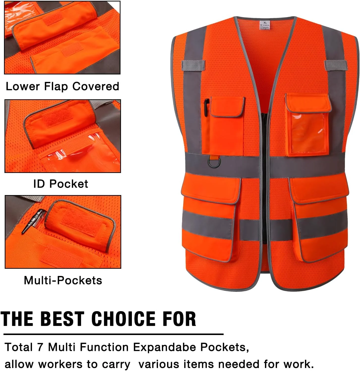 جلیقه ایمنی دید بالا LOHASPRO - جلیقه بازتابنده توری با جیب برای مردان و زنان - مطابق با استانداردهای ANSI/ISEA