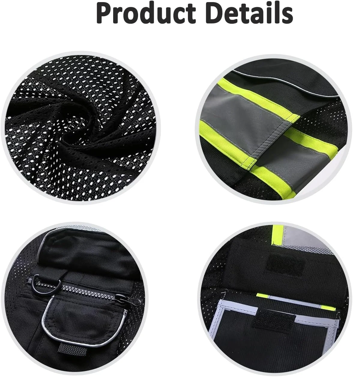 جلیقه ایمنی دید بالا، توری مشکی با جیب های متعدد، نوارهای بازتابنده 3M، مشکی جلیقه ایمنی دید بالا، توری مشکی با جیب های متعدد، نوارهای بازتابنده 3M، مشکی