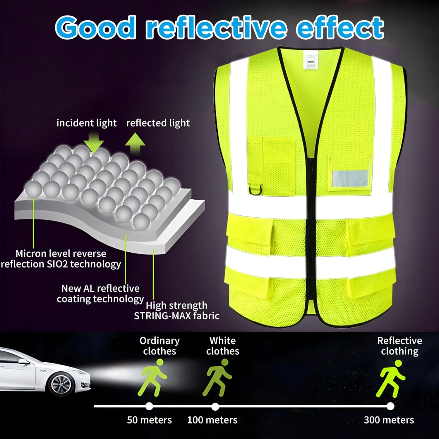 جلیقه ایمنی بازتابنده با جیب و زیپ، جلیقه ساختمانی دید بالا برای مردان و زنان، جلیقه کار نئون تنفسی برای مردان و زنان، کار، ساخت و ساز، دوچرخه سواری، دویدن، نقشه برداری، داوطلبانه