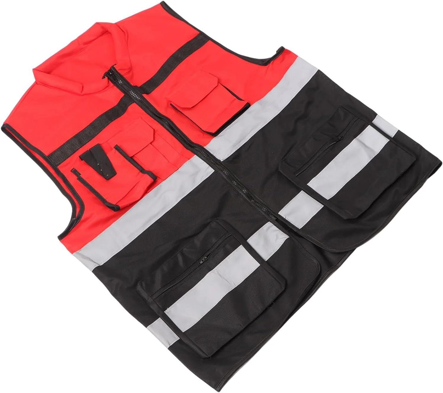 جلیقه کار بازتابنده ایمنی داوز، جلیقه کار ساختمانی دید بالا با رنگ قرمز و مشکی و جیب های متعدد برای معدنچیان و کارخانه