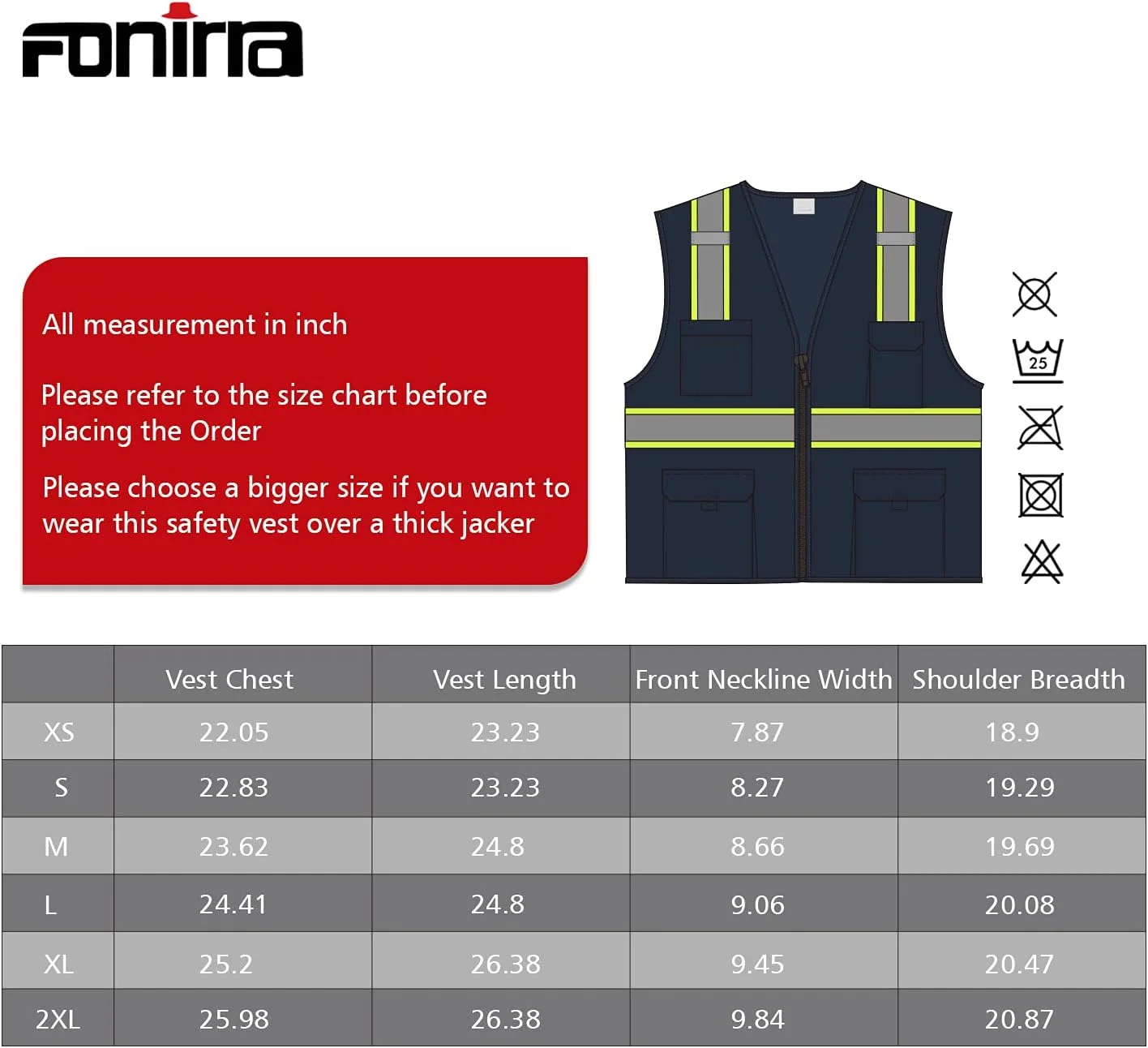 FONIRRA بسته 2 عددی جلیقه ایمنی توری دید بالا برای مردان، استاندارد ANSI کلاس 2، جلیقه کار بازتابنده دید بالا با جیب و زیپ