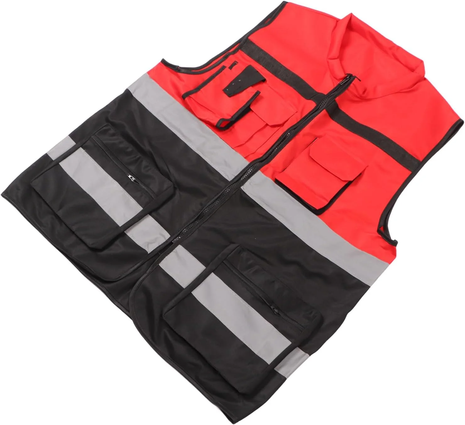 جلیقه کار بازتابنده ایمنی داوز، جلیقه کار ساختمانی دید بالا با رنگ قرمز و مشکی و جیب های متعدد برای معدنچیان و کارخانه