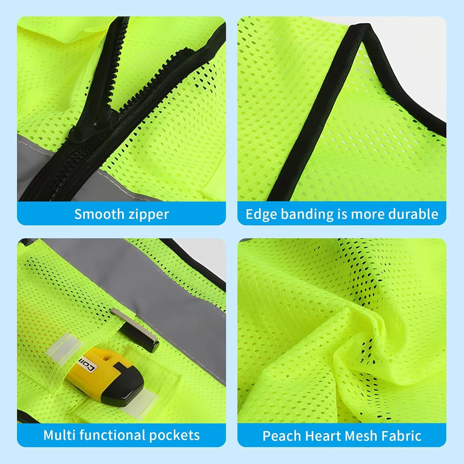 جلیقه ایمنی بازتابنده با جیب و زیپ، جلیقه ساختمانی دید بالا برای مردان و زنان، جلیقه کار نئون تنفسی برای مردان و زنان، کار، ساخت و ساز، دوچرخه سواری، دویدن، نقشه برداری، داوطلبانه