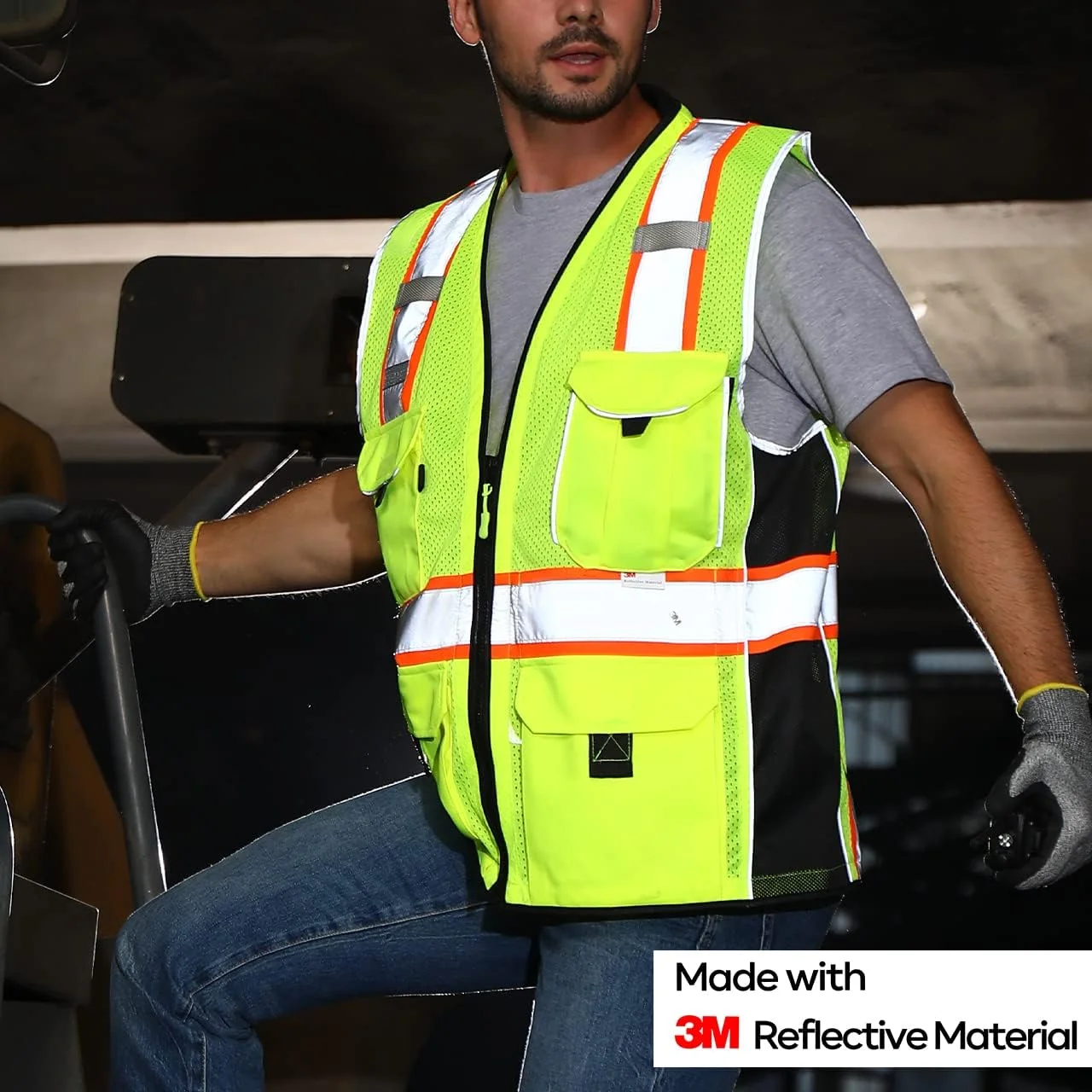 جلیقه ایمنی بازتابنده Neopelta، توری زرد، جلیقه دید بالا ساخته شده با نوار 3M، جلیقه سنگین با جیب و زیپ