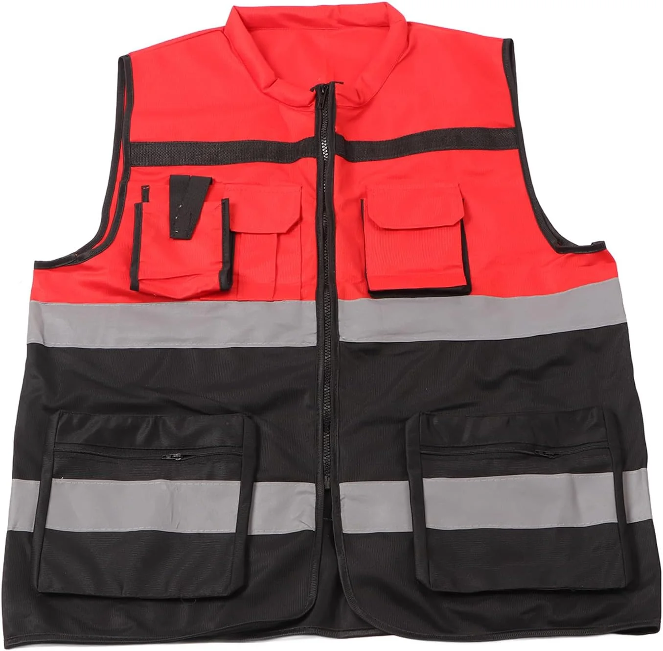 جلیقه کار بازتابنده ایمنی داوز، جلیقه کار ساختمانی دید بالا با رنگ قرمز و مشکی و جیب های متعدد برای معدنچیان و کارخانه