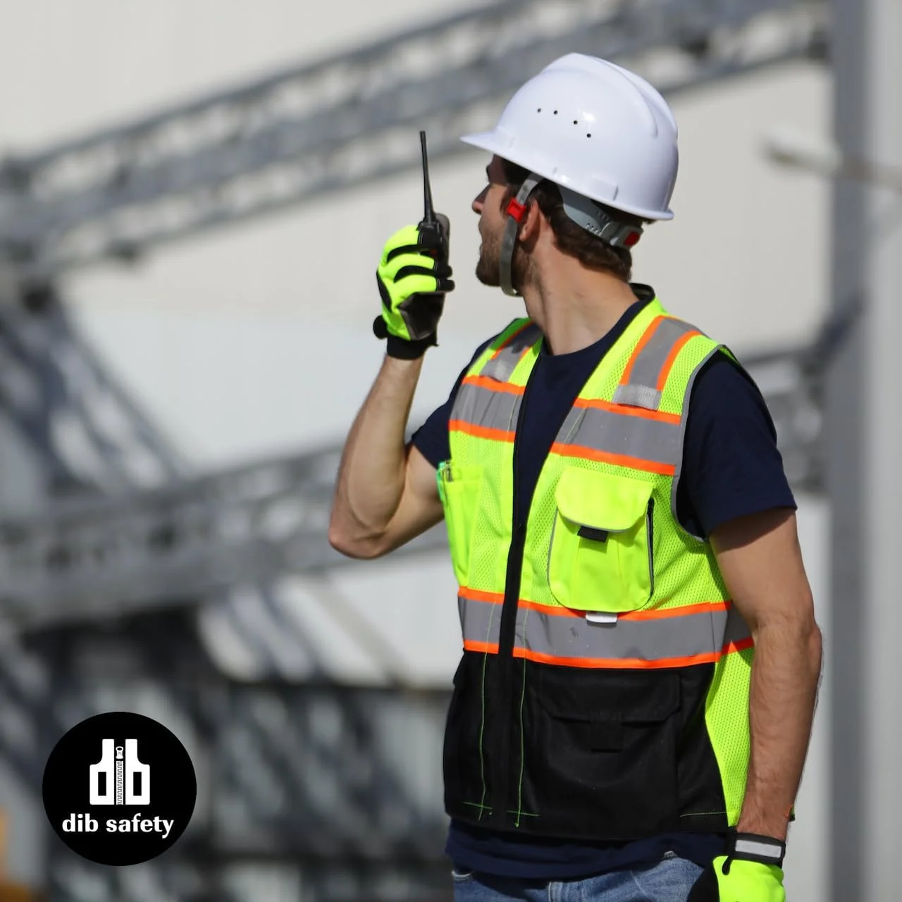 جلیقه ایمنی توری بازتابنده Dib با جیب و زیپ، ساخته شده با نوار بازتابنده 3M، زرد و مشکی