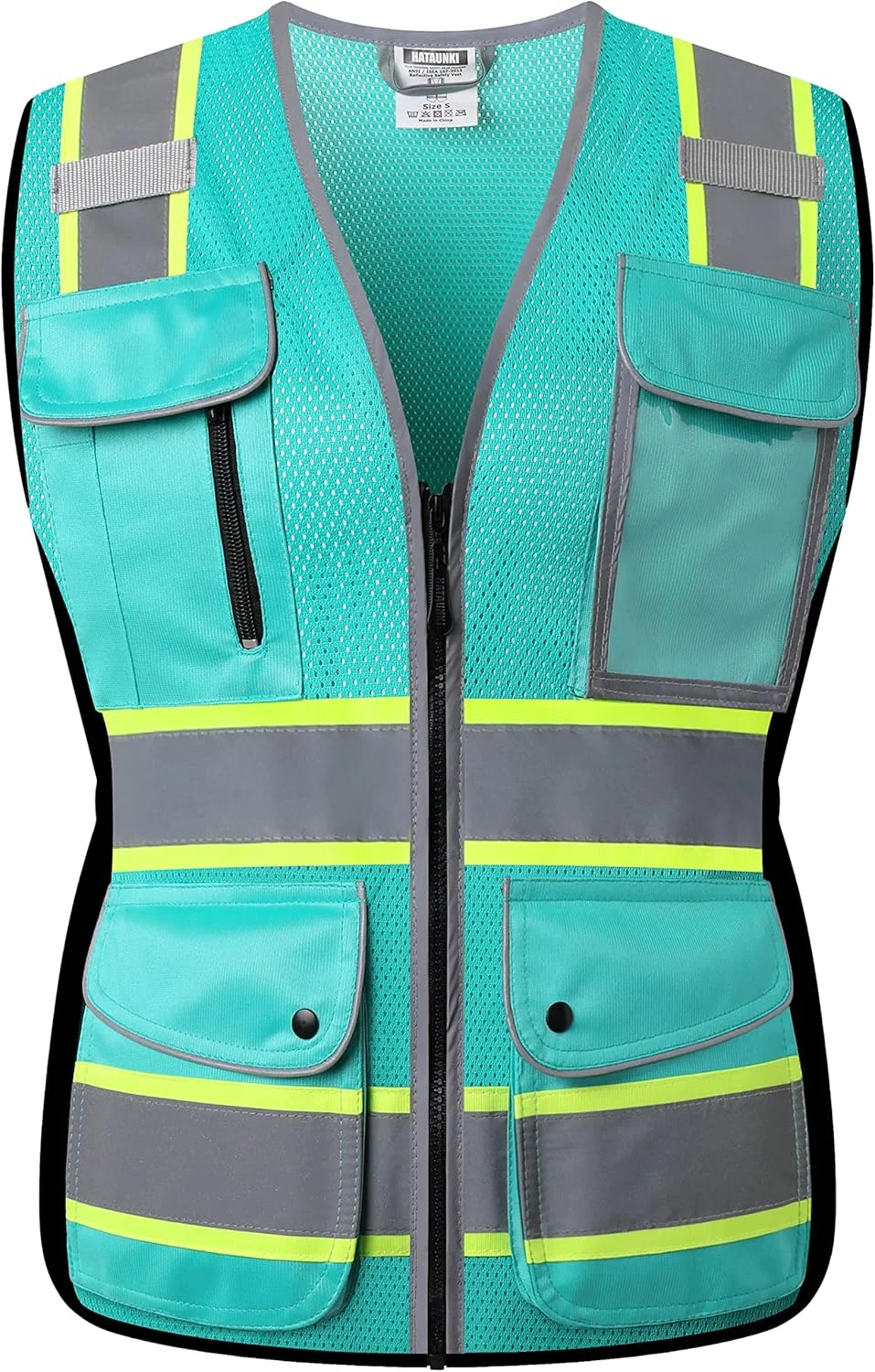 جلیقه ایمنی بازتابنده توری دید بالا HATAUNKI برای زنان، با 8 جیب و زیپ جلو، مطابق با استانداردهای ANSI/ISEA جلیقه ایمنی بازتابنده توری دید بالا HATAUNKI برای زنان، با 8 جیب و زیپ جلو، مطابق با استانداردهای ANSI/ISEA