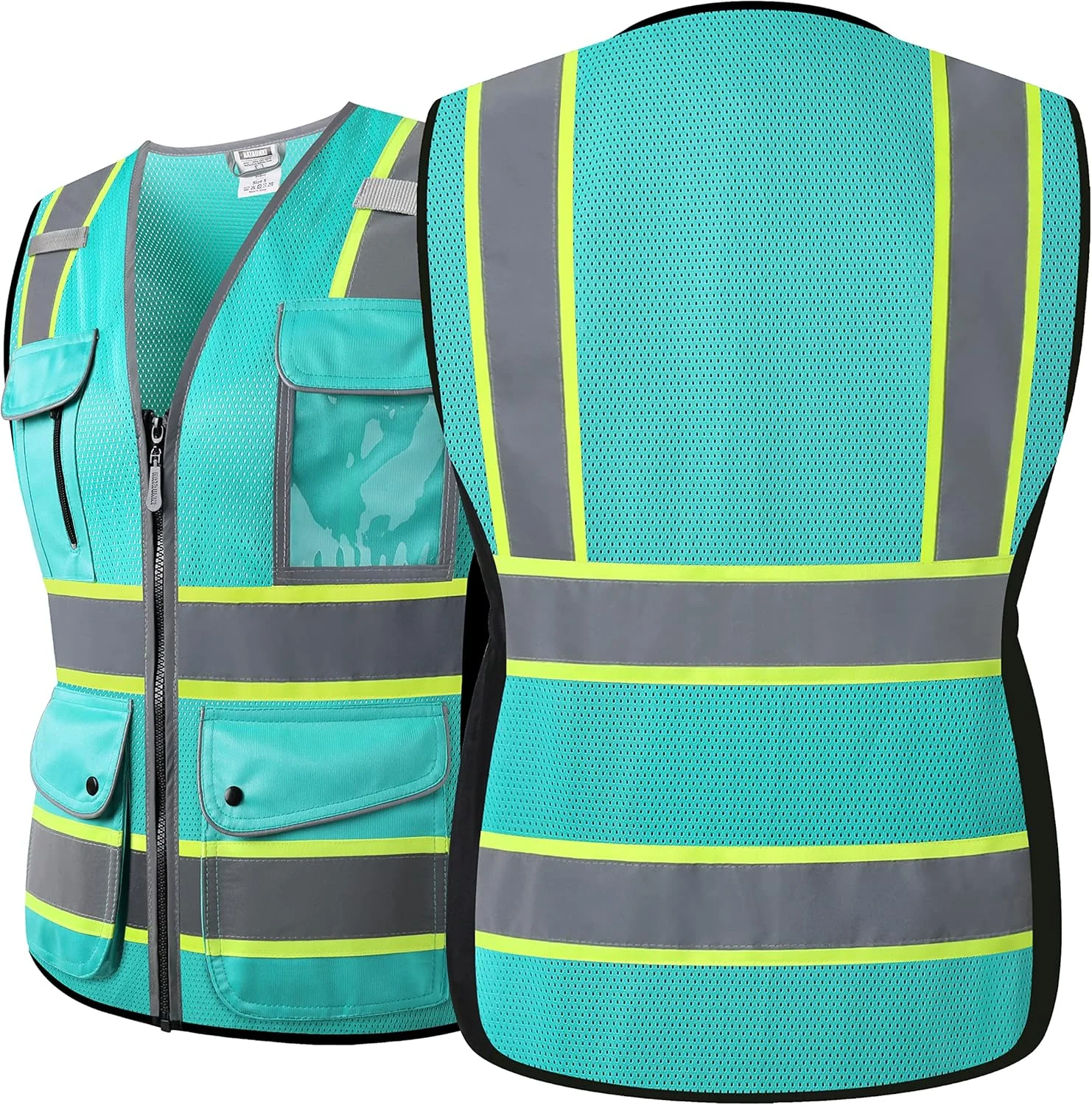 جلیقه ایمنی بازتابنده توری دید بالا HATAUNKI برای زنان، با 8 جیب و زیپ جلو، مطابق با استانداردهای ANSI/ISEA