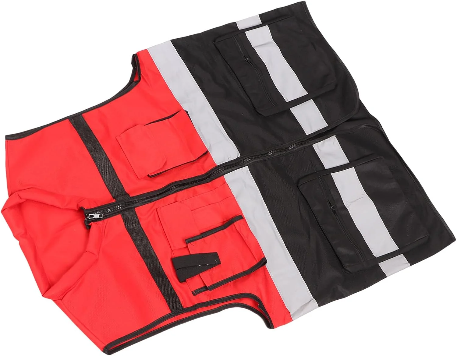 جلیقه کار بازتابنده ایمنی داوز، جلیقه کار ساختمانی دید بالا با رنگ قرمز و مشکی و جیب های متعدد برای معدنچیان و کارخانه