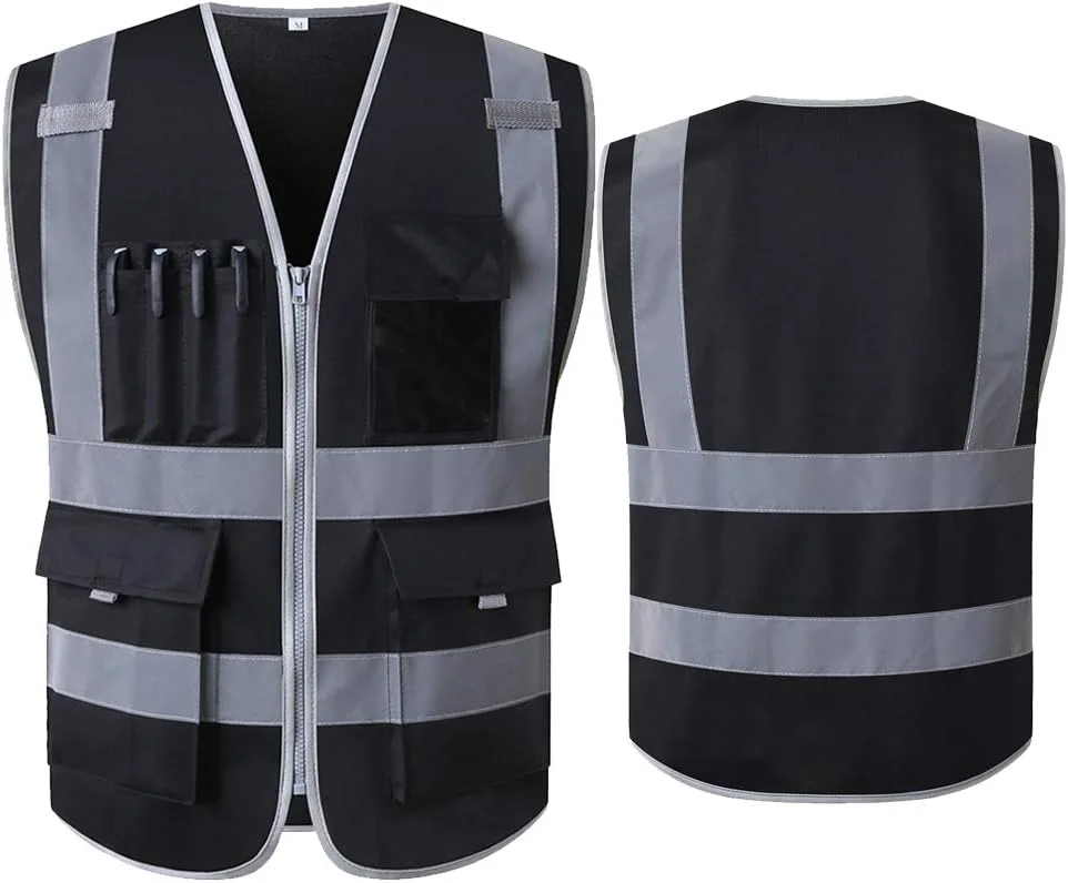 جلیقه ایمنی مشکی دید بالا با جیب و زیپ | جلیقه بازتابنده ساختمانی | جلیقه ایمنی مشکی دید بالا با جیب و زیپ | جلیقه بازتابنده ساختمانی |