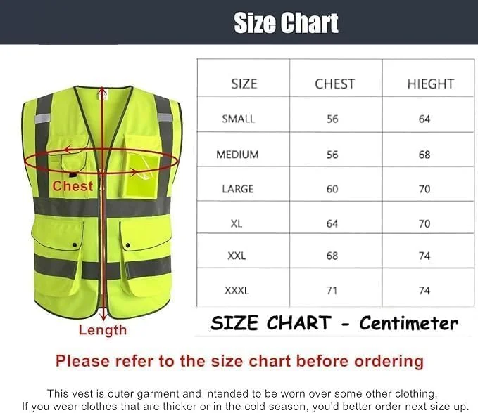جلیقه ایمنی بازتابنده دید بالا رویال اپکس، ژاکت کار، زیپ اجرایی، 2 نوار امنیتی، جیب تلفن همراه، جای کارت شناسایی