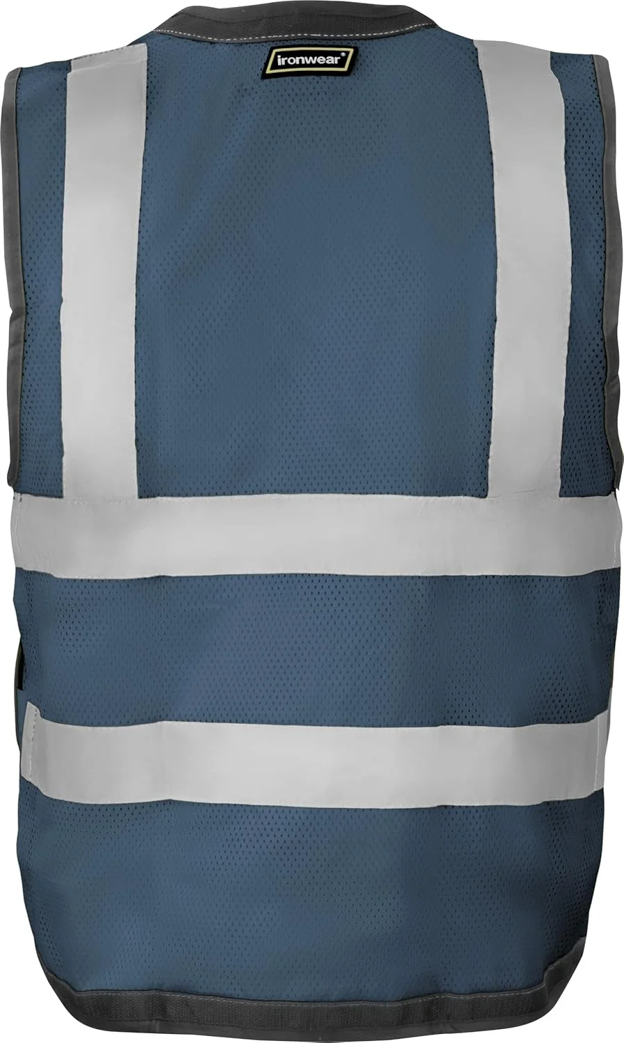 جلیقه ایمنی پلی استر Ironwear 1279-BS-RD-CID-2-MD با دکمه های فشاری، جای کارت شناسایی شفاف و نوار بازتابنده نقره ای 2 اینچی، آبی، سایز متوسط