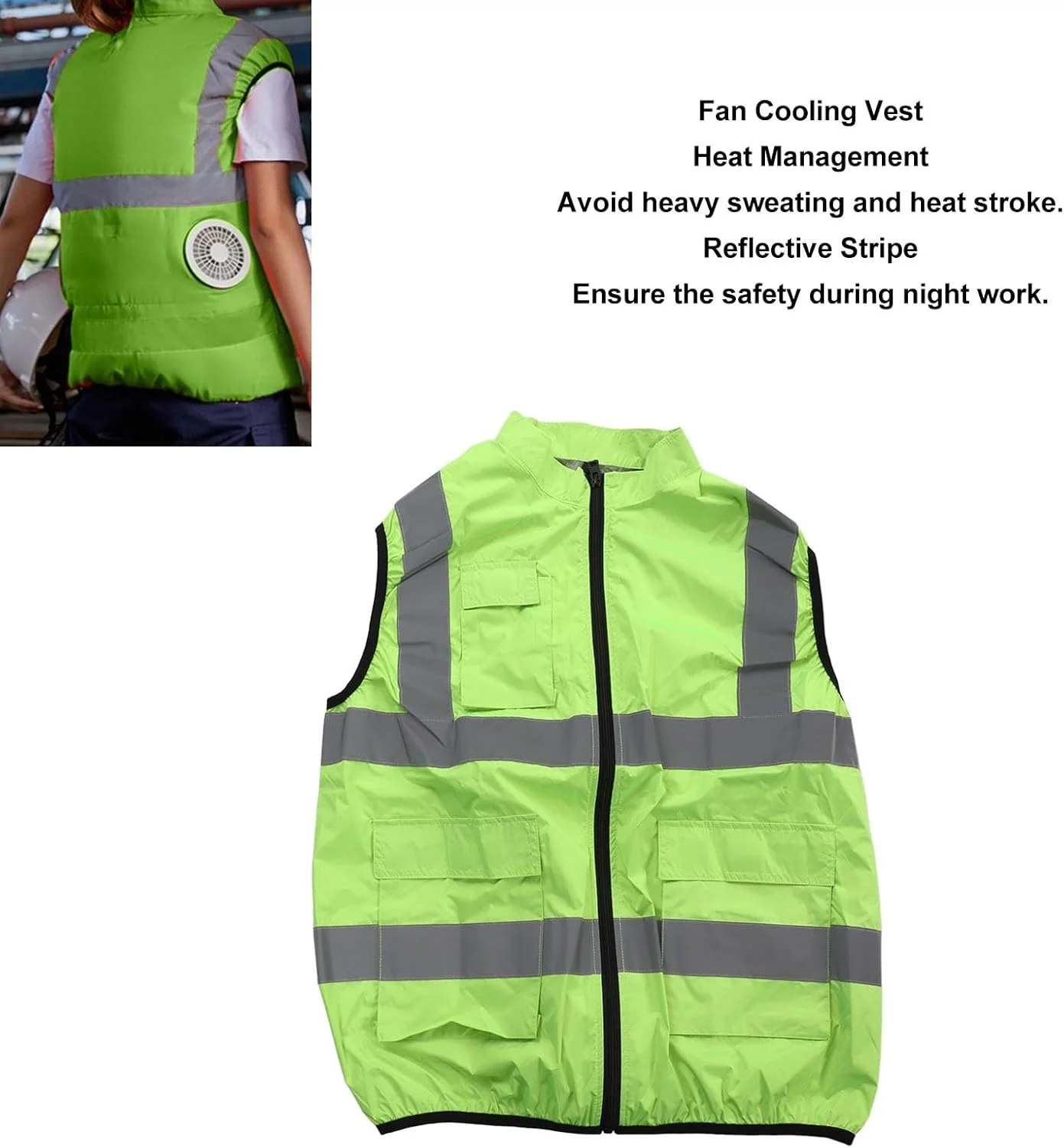 جلیقه خنک کننده BROLEO، جلیقه ایمنی، جلیقه یخی تهویه مطبوع با 2 فن، نوار بازتابنده، جلیقه خنک کننده شخصی برای کار در هوای گرم، دویدن، آشپزی، ماهیگیری