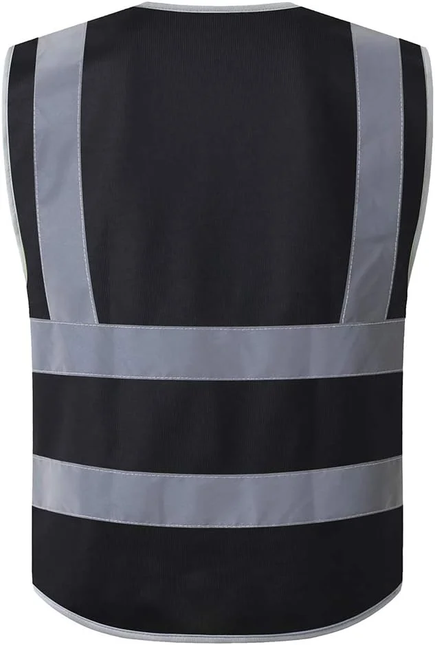 جلیقه ایمنی مشکی دید بالا با جیب و زیپ | جلیقه بازتابنده ساختمانی |